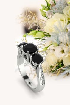 three stones black diamond braches ring Black Diamond Engagement Ring, Black Diamond Engagement, Custom Engagement Rings, Black Diamond Ring Engagement, Friendship Love