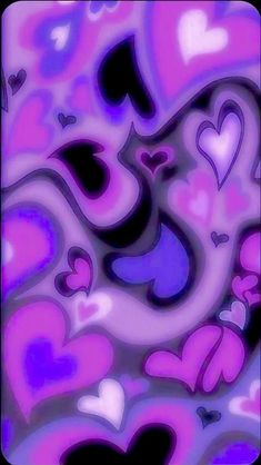 an abstract painting with hearts in purple and black