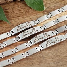 Personalized Mens Engraved Bracelet, Men's ID Bracelet, Custom Engraved Men's Bracelet, Personalized Gift, Gift for Men, Friendship Id Gift You are going to love this personalized laser engraved Stainless Steel Men's bracelet! This bracelet can be custom made with wording of your choice. It can also be engraved with Actual Handwriting of a loved one or coordinates of your special location. Backside of bracelet can be engraved too as you see in our photos above. Details for Bracelet: * This listi Father's Day Stainless Steel Bracelets With Engraving Option, Father's Day Engraved Stainless Steel Wristband, Father's Day Stainless Steel Engraved Wristband, Father's Day Engraved Wristband, Father's Day Engraved Silver Bracelets, Father's Day Engraved Stainless Steel Name Bracelet, Father's Day Engraved Stainless Steel Bracelets, Father's Day Stainless Steel Engraved Bracelets, Bar Necklace Layered