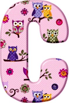 the letter j is decorated with owls and flowers on pink polka dot fabric, which includes an upper case for the lower case