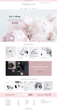 the flower shop website is displayed in pink and white colors, including peonies