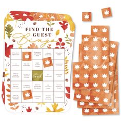 a fall leaf themed board game with leaves on it and the words find the guest