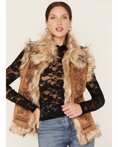 Tasha Polizzi, Cognac Boots, Suede Vest, Winter Vest, Faux Fur Vest, Faux Fur Vests, Fur Vest, Fur Trim, Western Wear