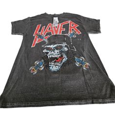 Nwt Men's Licensed Black Slayer Laughing Skull Graphic Print T-Shirt Size M Chest Measurement: Approx 19" Length Measurement: Approx 25.5" 80's Metal 90's Metal 2000's Metal Thrash Metal Heavy Metal California Band Music Graphic T-Shirt Distressed Rock T-shirt For Streetwear, Distressed Rock Style T-shirt For Streetwear, Rock Style Distressed T-shirt For Streetwear, Black Rock T-shirt With Skull Print, Rocker T-shirt With Skull Print For Streetwear, Rock Style Skull Print T-shirt, Metal Band Tees, Laughing Skull, Budweiser Shirt