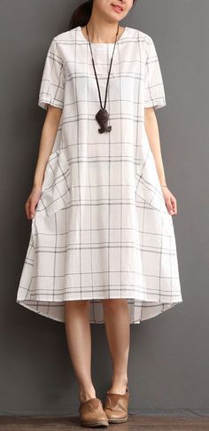 White cotton dress plaid sundress plus size summer maxi dress Sundress Plus Size, Sukienki Maksi, Plus Size Sundress, Maxi Outfits, White Cotton Dress, Plus Size Summer, Summer Maxi, Plus Size Maxi Dresses, Maxi Dresses Casual