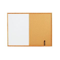 a cork board with a whiteboard attached to the front and bottom panel, on a white background