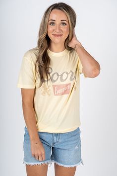 Coors vintage fade t-shirt from Lush Fashion Lounge women's boutique in Oklahoma City. Vintage Coors banquet beer t-shirt. Unisex fit and design great for guys and girls. Model is 5'4 size 26 wearing size small 100% cotton. Unisex fit. ©2024 Coors Brewing Co. All Rights Reserved. Produced Under License by American Needle. This Licensed Product is Intended for Adults of Legal Drinking Age. Coors Banquet, Denim Bustier, Women's Boutique, Brewing Co, Lace Cami, Bustier Top, Oklahoma City, Tank Top Cami, Ladies Boutique