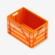 an orange plastic crate on a white background