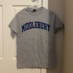 Classic Middlebury Tee! Never Worn Gray Cotton T-shirt With School Spirit, Gray Cotton School Spirit T-shirt, Gray Cotton T-shirt For School Spirit, Gray Crew Neck T-shirt With School Spirit, Gray Crew Neck T-shirt For School Spirit, Gray Cotton School Spirit Tops, Jesus Tee Shirts, Middlebury College, Beige Sweatshirt