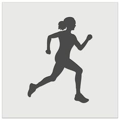 the silhouette of a woman running on a gray background with text that reads, run