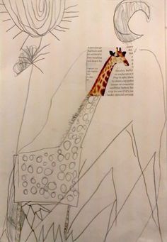 a child's drawing of a giraffe in the grass