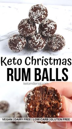 keto christmas rum balls with coconut on top