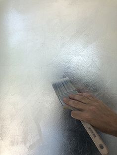 a person with a brush in their hand on a frosted surface behind a wall