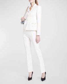 Crepe Couture Suit | Neiman Marcus Elegant Office Pantsuit With Structured Boning, Fitted Pantsuit With Structured Boning, Chic Tailored Structured Pants, Chic Structured Fitted Pants, Chic Ankle-length Formal Suits, Tailored Structured Evening Pants, Classic Structured Fitted Pants, Elegant Structured Office Pants, Tailored Structured Office Pants