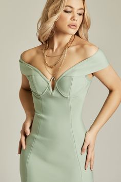 Jade' is just spectacular. With her sexy bodice bust and off-Shoulder design, 'Jade' creates the perfect silhouette. The bust has a built in underwired bra for extra support and whole effect is sexy , lifted and sculpted. and the knee length pencil cuts creates gorgeous curves. Made from our amazing figure flattering bandage fabric. WHERE TO WEAR:Wear yours anywhere from casual lunch dates to stylish dinner dates. - Made from: Stretch bandage fabric- Stretch Factor: 3/3- Dress Length: Approx. 43 Dinner Dates, Pistachio Green, Shoulder Design, Bandage Dress, Pistachio, The Knee, One Shoulder Dress, Dress Length, Dates