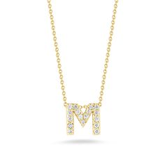 Love Letter Diamond Initial M Necklace in Yellow Gold Roberto Coin Jewelry, Initial M, M Necklace, M Letter, Letter Jewelry, Tiny Treasures, Love Island, Love Letter, Diamond Gemstone