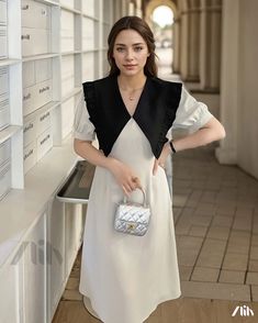 Zlily - Fashionable and Minimalist Collar V-neck Dress Sleeves Clothing, Mid Length Skirts, Curve Dresses, Quarter Sleeve, Three Quarter Sleeves, V Neck Dress, Three Quarter, Beige Color, Skirt Length