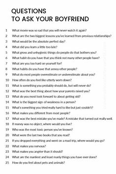 If I could remember all of these, you know age is catching up and ptsd anxiety attack, is causing quite a lot of loss of memories. Things You Should Know About Boyfriend List, T Or D Questions To Ask Your Crush, Things To Ask From Your Boyfriend, Common Questions To Ask Someone, Funny Talks With Boyfriend, Things I Like About You Boyfriend List, Question To Friends, Romantic Words To Tell Your Boyfriend, My Boyfriend Is Out Of Town