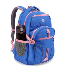 JWorld Atom 18" Multi Compartment Laptop Backpack - Navy/Pink Sporty Pink Backpack For School, Sporty Pink School Backpack, Pink Backpack For Outdoor Activities, Pink Standard Backpack For Sports, Pink College Bag For Back To School, Pink Sports Backpack, Kids Rolling Backpack, Backpack For School, Laptop Travel