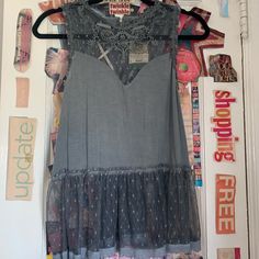 Brand Is Pol Never Worn So Cute!!! Gray Bohemian Tops For Summer, Chic Gray Summer Blouse, Gray Bohemian Summer Tops, Summer Gray V-neck Blouse, Chic Silver Summer Blouse, Chic Silver Blouse For Summer, Gray Sleeveless Bohemian Top, Gray Bohemian Sleeveless Top, Tie Back Shirt