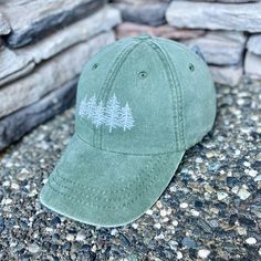 Forest Trees Design Embroidered, Green Distressed Baseball Caps, Summer Adventure Hats Personalized, Unique Father's Day Gifts for Him, Granola Girl Apparel, Women Hiking Outfit Accessories - CUSTOM TEXT available on the back of cap, above strap opening. - THREAD COLOR (optional): Choose a color for the design and custom wording on back & write into personalization box. Default: white or black thread for both, depending on cap color. - Custom wording on the back of cap will be embroidered accord Distressed Baseball Cap For Outdoor, Distressed Green Cap Hat, Cotton Visor Hat For Outdoor Activities, Green Distressed Cap, Distressed Dad Hat For Outdoor, Outdoor Distressed Visor Hat, Distressed Green Cap, Distressed Adjustable Baseball Cap For Outdoor, Adjustable Distressed Baseball Cap For Outdoor