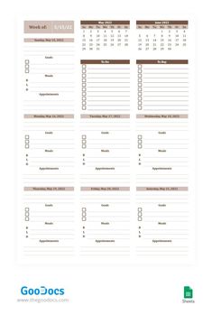 a printable planner with the words good docs written in brown and white on it