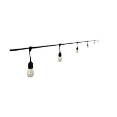 several light bulbs hanging from a black wire