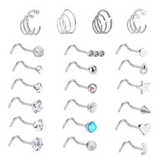 various types of piercings are shown on a white background