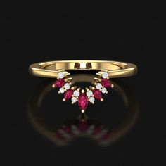 ✤ ITEM DESCRIPTION  Metal Availability : Sterling Silver,14K/18K Gold Setting : Prong Stamped : 925,14K,18K Gemstone : Lab Created Ruby Gemstone Size : Center Marquise  - 2×4mm Side Marquise- 1.5×2mm Round Stones - 1.30mm, 1.10mm Band Width - 1.90mm ✤ CUSTOM ORDER We can create almost any rings, earrings, necklace you desire with high quality and affordable price. Please message us for Details. Curved wedding bands can be customized for your engagement ring. Please order ASAP and send me some pi Red Diamond Open Ring For Wedding, Elegant Stackable Ruby Wedding Ring, Elegant Stackable Ruby Ring For Wedding, Formal Red Ruby Stackable Rings, Red Stackable Open Rings For Anniversary, Red Open Ring Jewelry For Wedding, Red Ruby Stackable Rings For Wedding, Wedding Stackable Ruby Rings In Red, Red Open Ring Stackable Wedding Rings