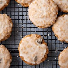 iced cookies with icing and nuts on a cooling rack, ready to be eaten