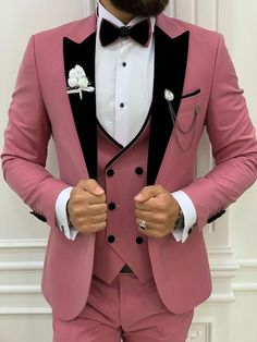 Model Details: Height: 180cm, Weight: 165lbs | His Size: EU50Size Chart and Measurement Guide is attached in end of Product Photos.-----------------------------------------------------Product Details:Men 3 Piece Suit: ( Jacket, Vest, Pants, Bow Tie)Color: Pink Jacket, Vest & PantsPattern: Peak LapelStyle: One ButtonCollection: GENTWITH Spring - Summer 2021Product: Slim Fit TuxedoColor Code: PinkSize: EU46/US36S | EU48/US38S | EU50/US40S | EU52/US42S | EU54/US44S | EU56/US46SSuit Material: 65 Three Piece Suit For Men, Men Suits Prom, Peak Lapel Tuxedo, Suit For Men Wedding, Pink Tuxedo, Men Suits Wedding, Dinner Suit, Suits Prom, Pants Gift