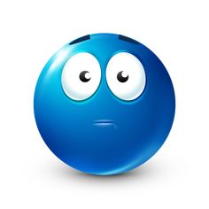 an emoticive blue ball with eyes and one eye looking at the viewer, on a white background