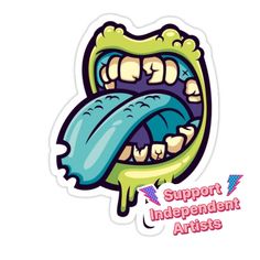 a sticker with the words support independent artists on it's mouth and tongue