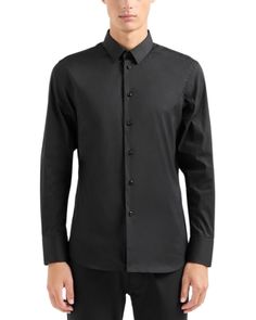 Emporio Armani Slim Fit Long Sleeve Stretch Button Front Shirt Button Front Shirt, Emporio Armani, Black Shirt, In Store, Buy Online, Slim Fit, Long Sleeve, Black