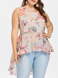 Plus Size Print Long Peplum Blouse - Apricot - 3N74780316 - Women's Clothing, Plus Size Women's Clothing  #PlusSizeWomensClothing #Women's #Clothing # #Plus #Size #Women's #Clothing Blouse Size Chart, Plus Size Tips, Perfect Blouse, High Low Blouse, Peplum Blouse, Plus Size Womens Clothing, Blouse White, Plus Size Blouses, Long Blouse