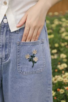 Classic high rise boyfriend shorts with roomy legs and longer inseam so that you can wear them without worries or cuff them higher. Embroidered florals on the front pockets. Button and zip-up front with belt loops, retro front pockets and back pockets. S: 24.5" waist, 35.5" hips, 12" rise, 23.5" thighs, 5" inseamM: 26" waist, 37" hips, 12" rise, 24.5" thighs, 5" inseamL: 27.5" waist, 38.5" hips, 12" rise, 25.5" thighs, 5" inseam Cut open button hole with scissors Spring Straight-leg Jean Shorts With Pockets, Spring Straight Leg Jean Shorts With Pockets, Casual Floral Embroidered Shorts For Spring, Casual Floral Embroidery Jean Shorts For Spring, High Waist Cotton Jean Shorts With Floral Embroidery, Casual Denim Jean Shorts With Floral Embroidery, Floral Embroidered Jean Shorts For Spring, Light Wash Cotton Bottoms With Floral Embroidery, Casual High Waist Jean Shorts With Floral Embroidery