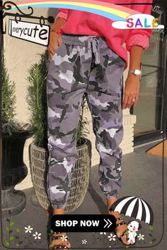 Gray Elastic Waist Neon Camo Joggers Stretch Ankle-length Joggers With Elastic Waistband, Full-length Cotton Joggers With Elastic Waistband, Camouflage Cotton Joggers With Pockets, Urban Cotton Multi-pocket Joggers, Camo Joggers, Elastic Waist, Camo, Elastic, Neon