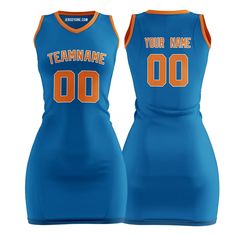 Personalized Team Name Blue And Orange Basketball Jersey Dress. The basketball jersey dress is custom-made. It will take 3-5 weeks to ship out. Features Mesh Fabric 100% Polyester Embroidery Player name and numbers Authentic game-day accents and details Shorter, slimmer cut for an on-court look High-quality graphics Tagless taped collar Size Chart Size Back Length Chest S 31.8'' 42.5'' M 33'' 44'' L 34.2'' 45.5'' XL 35.4'' 48'' XXL 36.6'' 49.5'' XXXL 37.8'' 52.5'' Note: Manual Measurement, ±0.8' Fitted Sleeveless Cheerleading Dress, Sporty V-neck Sports Dress, Sporty Fitted Blue Dress, Basketball Jersey Dress, Basketball Dress, Orange Basketball, Xxxl Dress, Dresses Xxl, Team Name