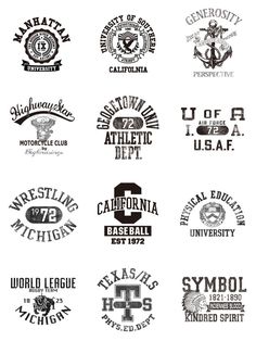 the logos for different sports teams are shown in black and white, including one that is also