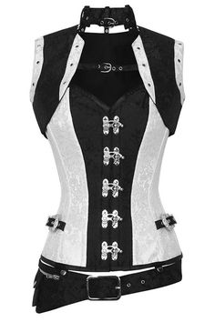 Gary Steampunk Overbust Corset with Shrug White Fitted Corset For Cosplay, White Underbust Gothic Corset, White Gothic Overbust Corset, Medieval Corset, Authentic Corsets, Corset Steampunk, Mode Steampunk, Corset Costumes, Steampunk Corset