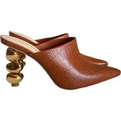 Cult Gaia Penolope Embossed Crocodile Leather Architectural-Heel Mule Pumps Brown 36eu $458 Nwob - Cult Gaia Leather Mules - Brown, Gold Hardware - Pointed-Toes - Sculptural Heels - Made In Brazil - Heels: 3" - Msrp: $458 - These Shoes Have Never Been Worn. Condition: Does Not Come In Original Box. Color: Brown, Gold Hardware Material: Leather Made In Brazil Heel Measurement: Approx 75mm/ 3 Inch Sculptural Gold-Tone Plated Heel Size: 36eu Or 6 Elegant Brown Mules With 4-inch Heel, Brown Mules With 4-inch Heel For Party, Brown Closed Toe Mules For Party, Brown Pointed Toe Mules For Evening, Party Brown Mules With Sculpted Heel, Brown Round Toe Mules For Party, Brown Party Mules With Sculpted Heel, Brown Party Mules With 4-inch Heel, Brown Closed-toe Mules For Party