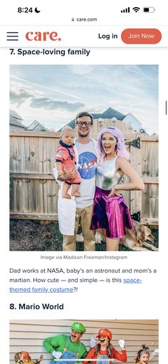 the family is posing for a photo in their costumes