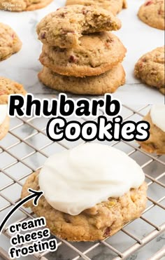 the recipe for rhubarb cookies with cream cheese frosting is shown here