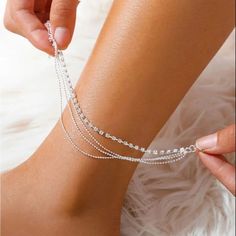 Bohemian Style Alloy Multi-Layer Anklet With Rhinestones, Versatile All-Season Jewelry For Daily And Vacation Wear, Unplated Boho Chic Ankle Bracelet Bracelet Tags, Feminine Minimalist, Anthropologie Necklace, Anklet Silver, Anklet Gold, Silver Ankle Bracelet, Simply Fashion, Trending Necklaces, Dainty Pendant