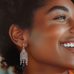 Ross-Simons - C. 1980 Vintage Black Onyx, 1.35ct t. w. Diamond Drop Earrings, 14kt Gold. C. 1980. Reminiscent of fine chandeliers, this pair of drop earrings from our Estate collection are over-the-top elegant. Suspending sleek 21x7mm teardrop-shaped onyx gems are exquisitely elaborate designs covered with glittering 1.35 ct. t. w. round multi-cut diamonds. The designs feature platinum tops and 14kt white gold bottoms. Hanging length is 2 1/4". Post/clutch, diamond and onyx drop earrings. Exclusive, one-of-a-kind Estate Jewelry. Gold C, Diamond Drop Earrings, 14kt Gold, Estate Jewelry, Black Onyx, Cover Design, Vintage Black, Onyx, Diamond Cuts