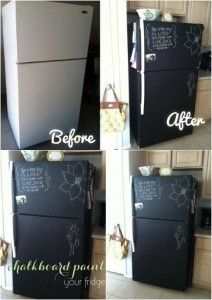 refrigerator with chalkboard writing on the door before and after