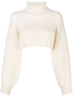 cream white cashmere cable knit roll neck long puff sleeves ribbed cuffs cropped Black Zip Up Hoodies, Cropped Hoodie Outfit, White Cropped Sweater, Cable Knit Leg Warmers, Cute Group Halloween Costumes, White Jumper, Long Sleeve Tops Casual, Hoodie Outfit