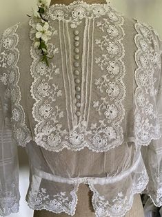 Bohemian Embroidered Wedding Blouse, Victorian Blouse With Lace Collar For Wedding, Victorian Wedding Blouse With Lace Collar, White Victorian Blouse For Wedding, White Lace Patchwork Blouse For Wedding, Vintage Fitted Blouse With Intricate Embroidery, Victorian Blouse With Lace Trim For Wedding, Fitted Vintage Blouse With Intricate Embroidery, Vintage White Blouse With Intricate Embroidery