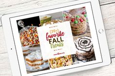 an ipad displaying the fall treats page on it's screen, with images of cakes and desserts