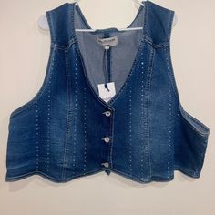 Brand New With Tags! Denim Vest With Rhinestones. Size 3x Denim Vest, Color Blue, Jackets & Coats, Jackets For Women, Brand New, Tags, Women Shopping, Blue, Color